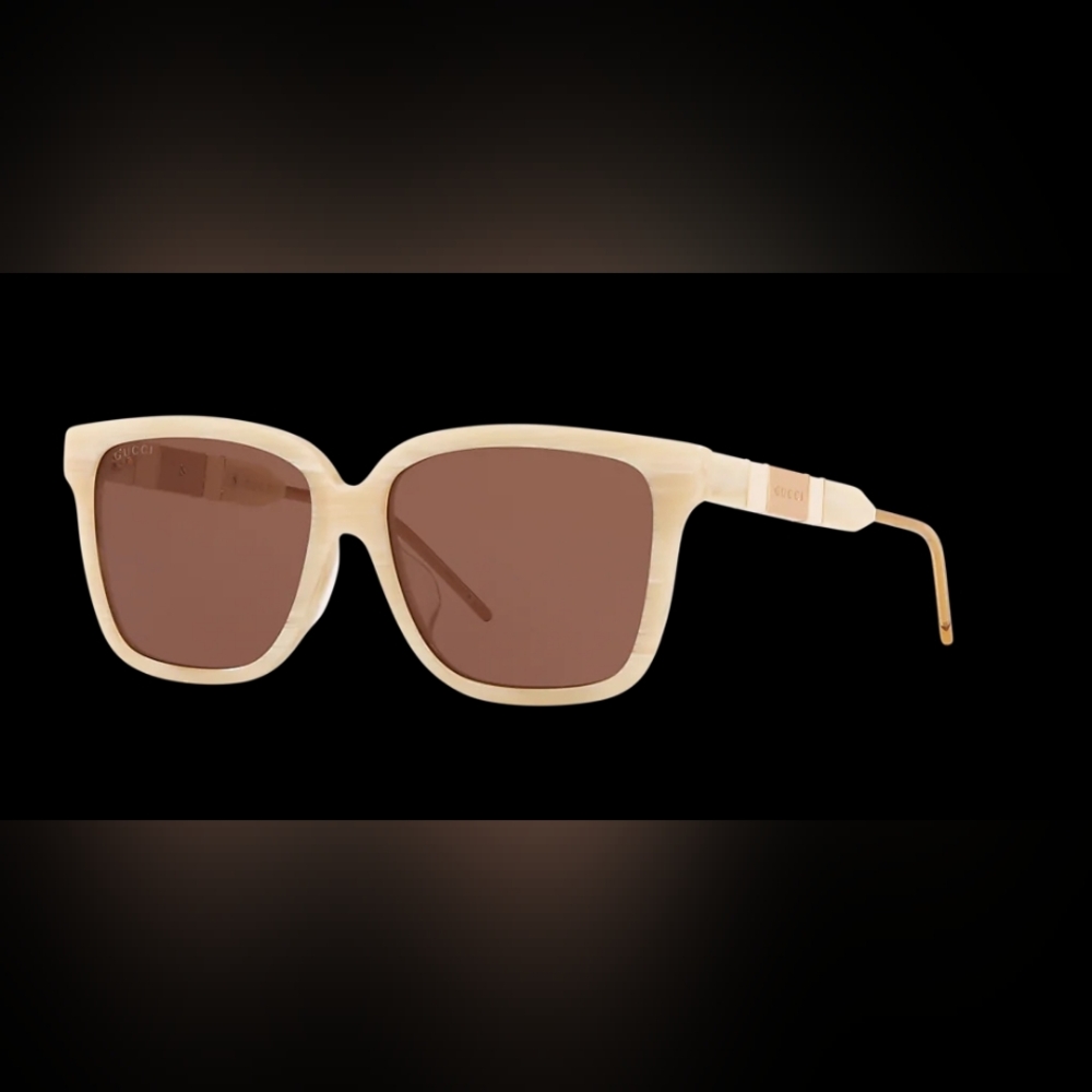 NWOT Gucci Womens Beige Ivory/Brown Sunglasses GG0599SA + Signature Case + Cloth